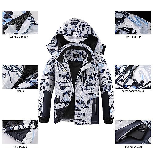 AFILOK Boy's Ski Jacket Waterproof Breathable Kids Fleece Lined Windproof Hooded Snowboard Coats3