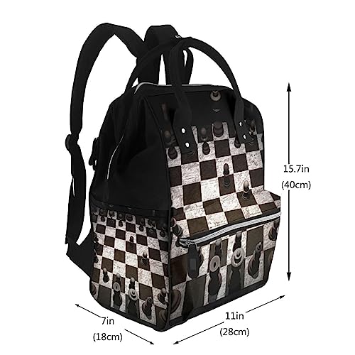 Sac à dos à langer chic imprimé échecs noir grande capacité