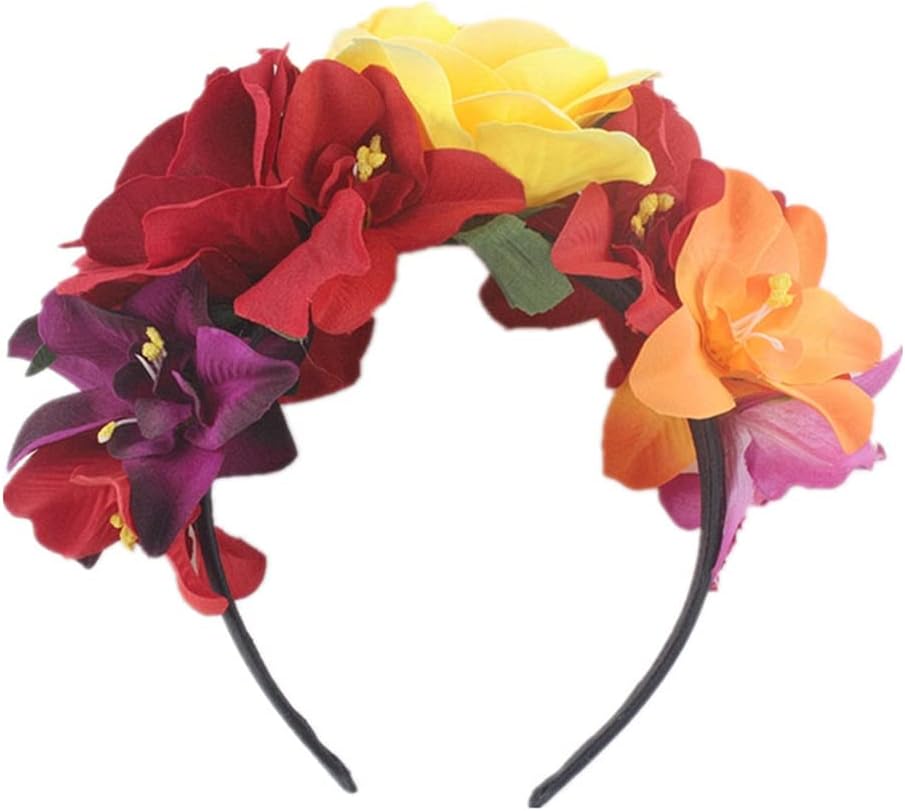 VASANA Halloween Rose Flower Headband Mexican Floral Hair Bands Day of the Dead Flower Crown Halloween Party Costume Headpiece Hair Accessories for Cosplay Carnival Party