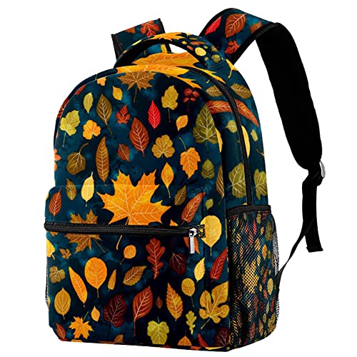 Sac à dos de voyage pour campus avec porte-bouteille et motif feuilles d'automne