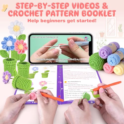 Image of Crochetta Crochet Kit for Beginners, Crochet Starter Kit w Step-by-Step Video Tutorials, Beginner Crochet Kit for Adults Kids Women Men Complete Kit Included (Table Leg Cover)