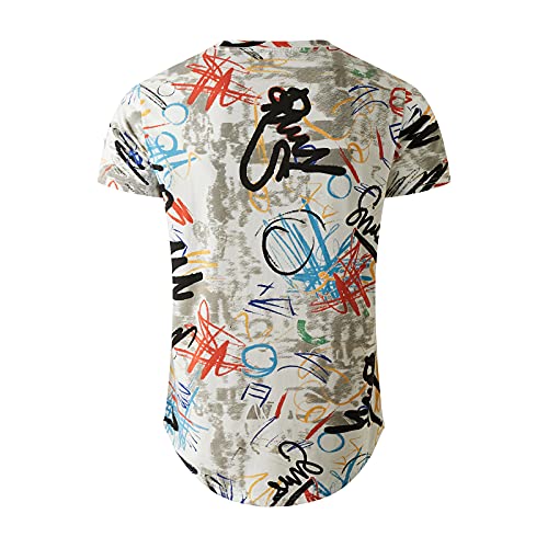 Yininf Mens Hipster Hip Hop All Over Graphic Longline T-Shirt(210 White L) #TOP1