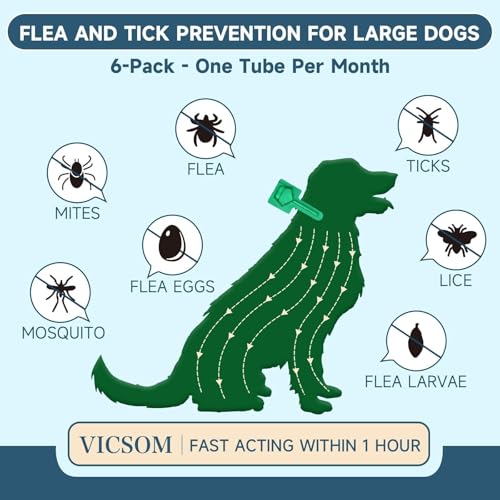 Flea and Tick Prevention for Dogs, 6 Months Supply Dog Flea and Tick Treatment Up to 45 to 88 Lbs, Waterproof Topical Flea Treatment for Large Dogs - Fast-Acting Flea, Tick, and Mosquito Repellent