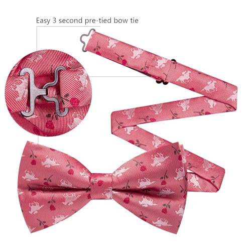 Image of Barry.Wang Paisley Striped Bow Tie for Men Silk Pre-Tied Bowtie Pocket Square Cufflinks Set Formal Wedding Party Prom