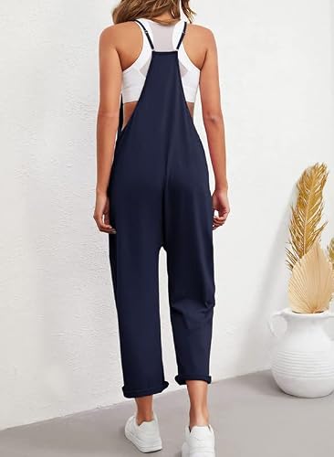 Dokotoo Womens Summer V Neck One Piece Jumpsuits For Women Casual Adjustable Spaghetti Strap Stretchy Blue Long Pants Rompers Loose Overalls 2023 Fashion Medium #TOP4