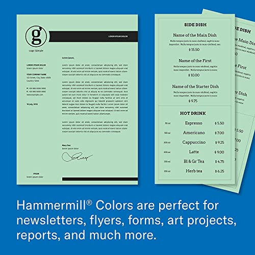 Image of Hammermill Colored Paper, 20 lb Green Printer Paper, 8.5 x 11-10 Ream (5,000 Sheets) - Made in the USA, Pastel Paper, 103366C