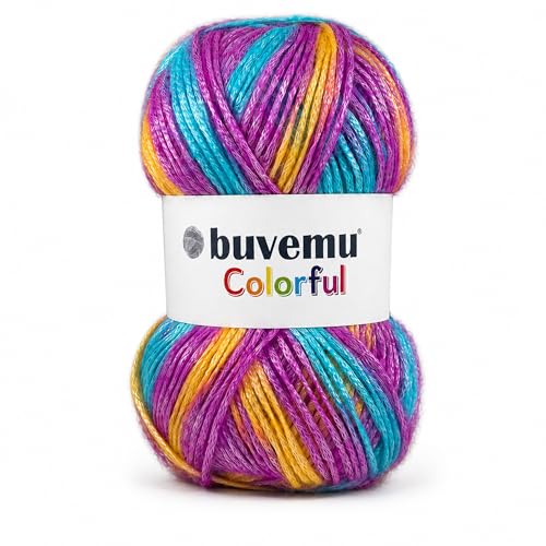 Image of Colorful Self-Striping Multicolor Fuzzy with Subtle Sheen Yarn, 56% Polyester 44% Acrylic, Each 3.53Oz(100gr) / 252yds(230m) (No.6) (Rainbow)