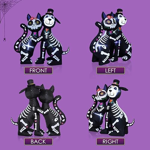 51dDDS8D3BL._AC_ ZPISF Black Cat Dog Day of the Dead Inflatable Skeleton Halloween Skeleton Outdoor Decorations Inflatable Halloween Decoration with Built-in LED Lights for Yard, Lawn, Garden