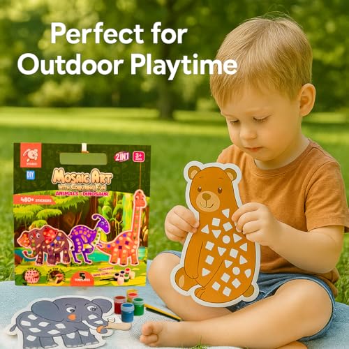 Image of Storio Mosaic Art & Craft Kit for Kids with Colouring Fun | Mirror Mosaic DIY Set with Animals & Dinosaurs Theme | Creative Craft Activity for Girls Age 4-8 | Mess-Free, Fun & Educational Gift