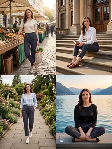 Image of Leriya Fashion Linen Loose Pants for Woman |Linen Trouser for Women | Ankle Length Straight Pant Women | Ladies Loose Pants Woman with Elastic Closure |High Waist Formal Office Trousers