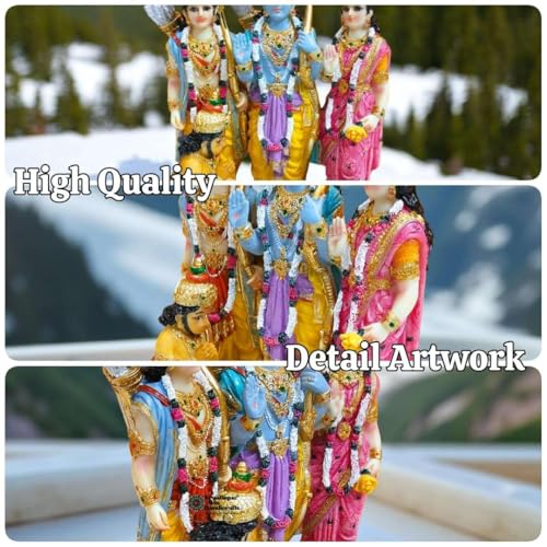 Image of Ram Darbar Idol Statue | Handcrafted Marble Finish Sita Ram Family Murti for Home Temple, Mandir, Pooja, Vastu, Diwali, Housewarming Gift (18 CM)