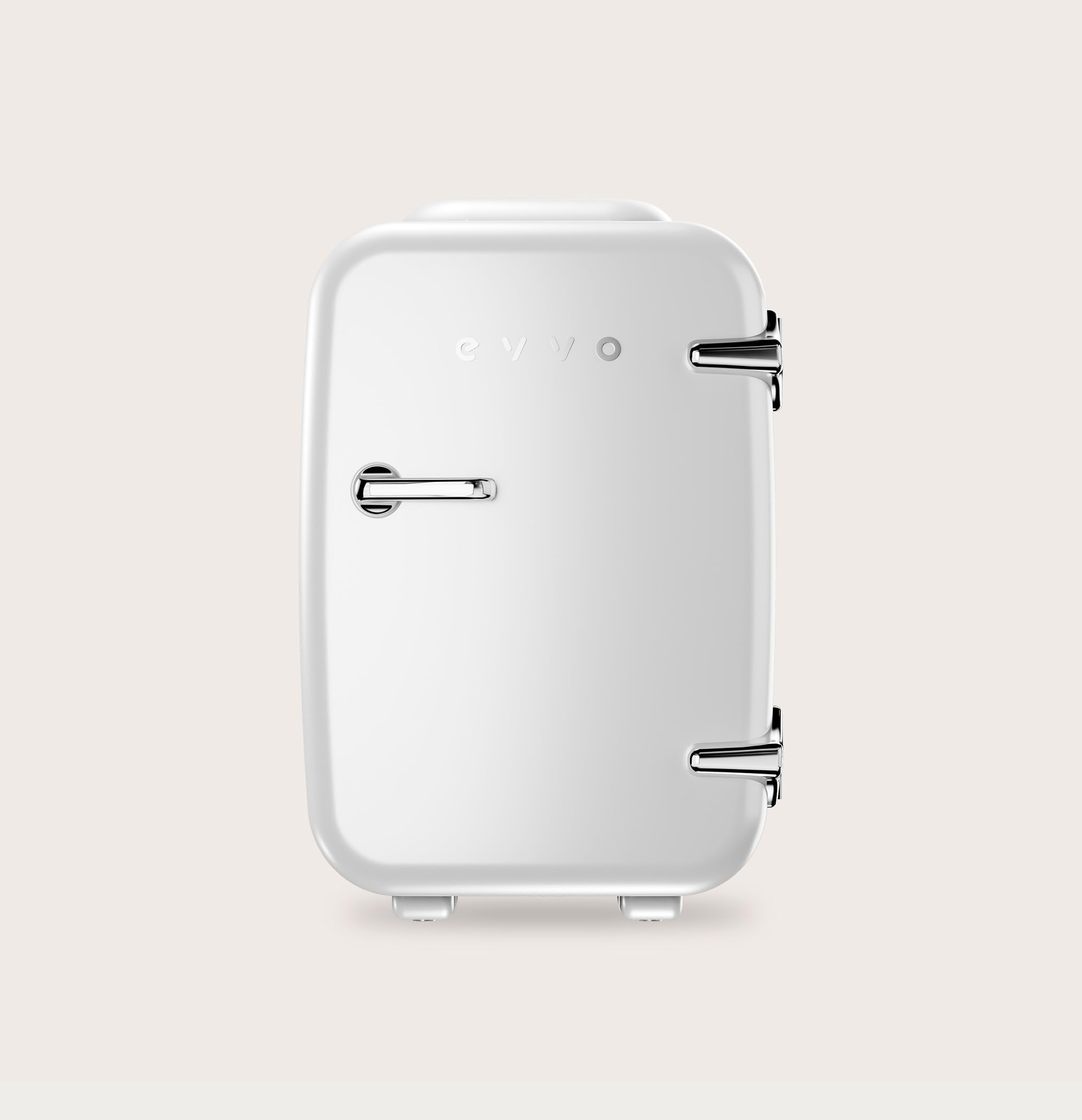 EVVO F4 Mini Frigorifero Retro Bianco 4L - Mini Frigorifero per Creme, Trucco e Bellezza | Mini Frigorifero Portatile per Stanza, Ufficio e Auto | Funzione Fredda e Calore | Silenzioso | 12V/220V