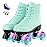 jessie PU Leather Roller Skates Roller Skates for Women Outdoor and Indoor Adjustable Four-Wheel Premium Roller Skates for Women Men Boys and Girls (Flash Wheel,Youth 3.5)
