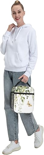 Vista 250 de SUPLUCHOM Lonchera vintage con diseño de hojas de hongos y bosque, bolsa aislada reutilizable con bolsillo lateral para el trabajo, escuela, picnic