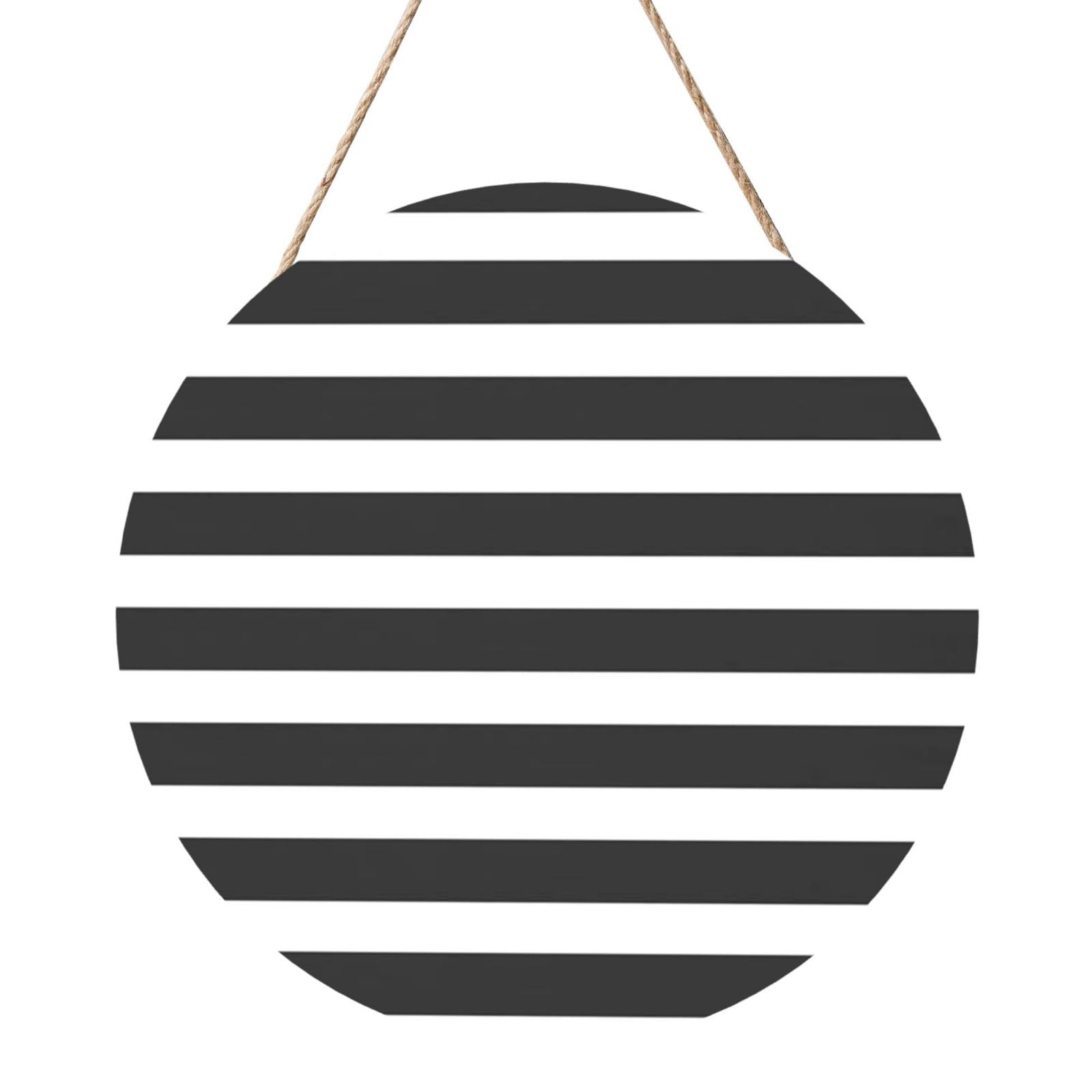InOmak Black And White Stripe, Round Wood Panel Painting 12 in, Wall Hanging Painting For Home