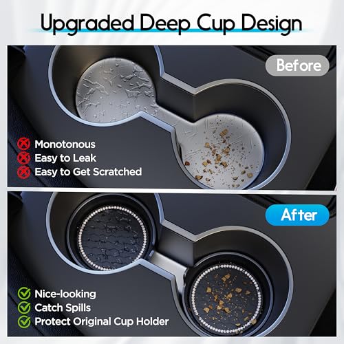 Image of 2-Pack Car Cup Holder Coaster Bling Crystal Rhinestone Car Interior | Universal Fit Most Car SUV Truck, Non-Slip Silicone, Spill-Proof Deep Cup Shape, Heat Resistant, Sparkly Decor, Black
