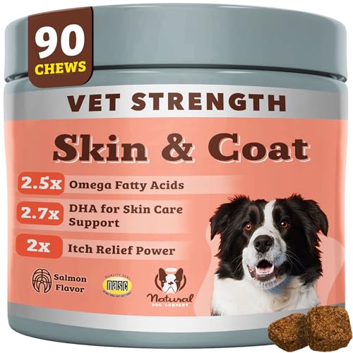 Natural Dog Company Vet Strength Omega Skin & Coat Chews for Dogs &ndash; Supports Itchy Skin Relief,...
