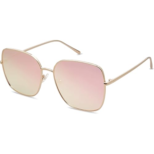 SOJOS Trendy Oversized Square Metal Frame Sunglasses for Women Men Flat Mirrored Lens UV Protection Sunglasses SJ1146