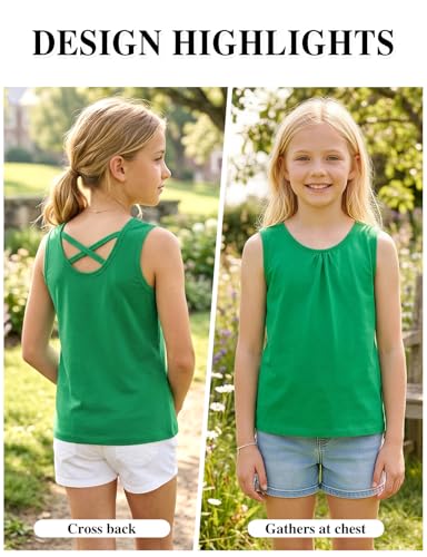 Image of Noomelfish Girls Criss Cross Back Tank Tops Soft Jersey Cotton Sleeveless Shirts (3-12 Years)