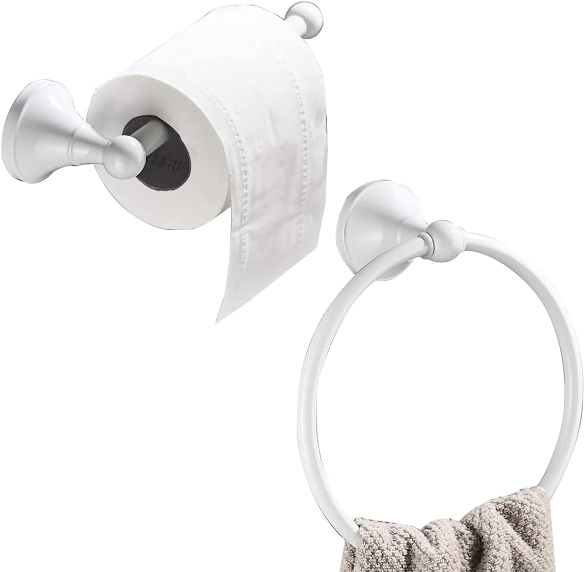Flybath Toilet Paper Holder and Towel Ring Set Wall Mounted Brass Bathroom Accessories, White