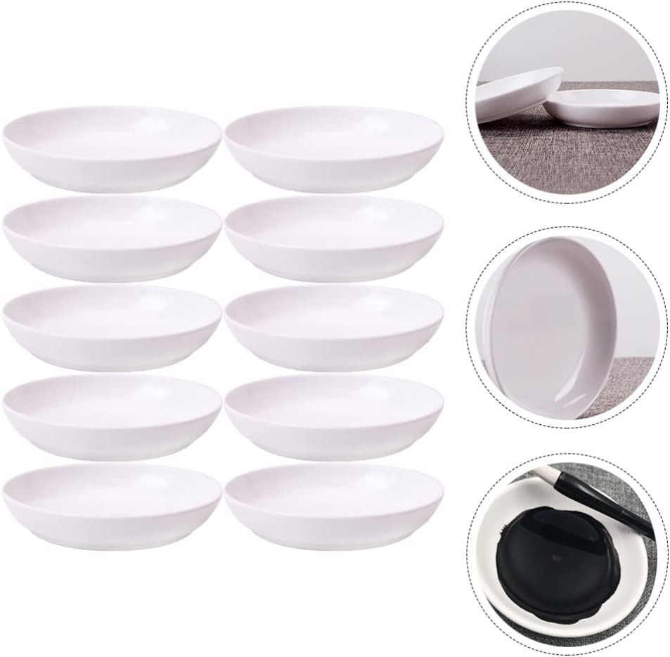 Ipetboom Enamel Paint 10Pcs Ink Dish Round Watercolor Palettes Sauce Dishes Chinese Calligraphy Painting Practice Supplies for Chinese Calligraphy and Sumi- e Painting Vinegar Dish