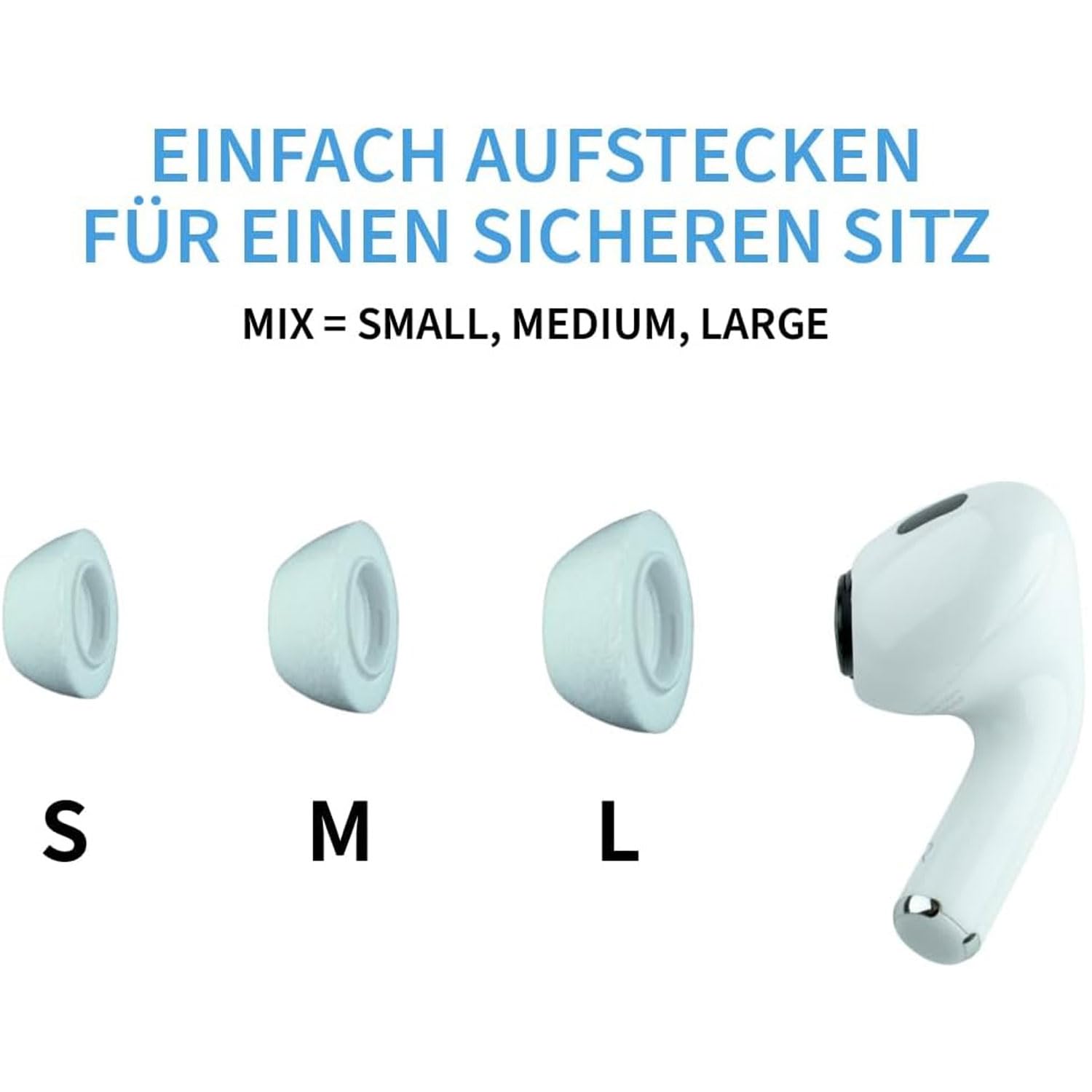 Comply TrueGrip MAX zatyczki do uszu do Pods Pro 3, białe, różne rozmiary, z chusteczką keepdrum