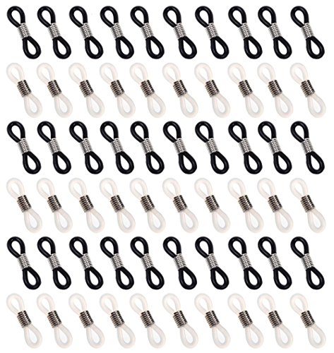 Hyamass 60pcs Black and Translucent White Anti-slip Rubber Ends Retainer Connector Holder for Eyeglass Chain Necklace Chain