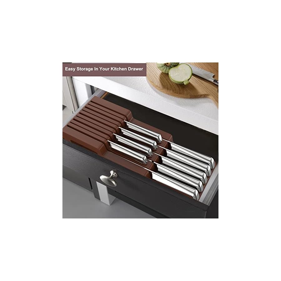 imarku Knife Set, 10 PCS Japanese Stainless Steel Knife Block Set, Kitchen Knife Set with Wooden Drawer Organizer, Drawer Knife Set,Dishwasher Safe, Chef Knife Set, Best Christmas Gifts for Women Men