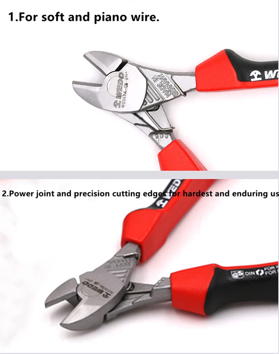 WEDO Alicates de corte diagonal,alicates de corte lateral,tratados térmicamente,duraderos,dureza fuerte y ahorro de mano de obra con mango antideslizante,acero de calidad industrial. 160mm