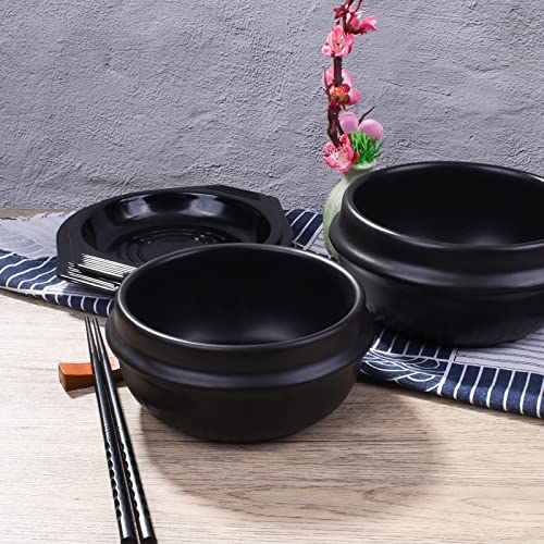 Swlthwen Korean Stone Bowl With Tray, Premium Ceramic, Stone Hot Pot For Bibimbap Soup Korean Stone Bibimbap (Small) #TOP5