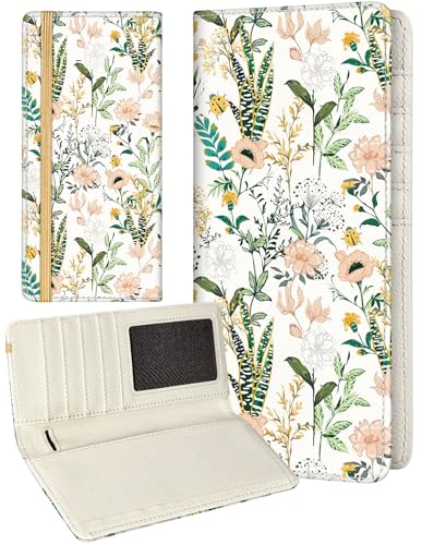 Image of Slohif Checkbook Cover for Personal Duplicate Checks - Leather Check Book Wallet Holder for Women Rose Green Flower Top Side Tear