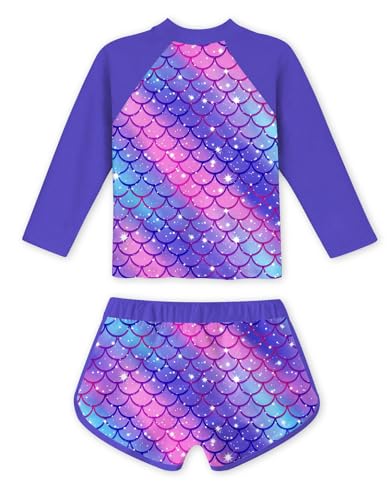 Image of TUONROAD Girls 2 Pieces Rash Guard Swimsuit Long Sleeve Tankini for 4-10 Years
