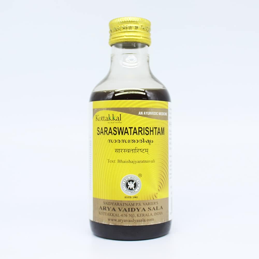 Arya Vaidya Sala Kottakkal Saraswatarishtam-200ml WITH Sukanthi Throat Relief Pills