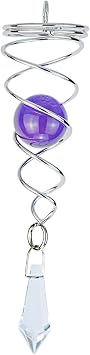 4.5 inch Gazing Ball Spiral Tail, Prefdo Metal Wind Spinner Stabilizer, Crystal Glass Ball Spinning Hanging, Helix Kinetic Silver Twister Garden DecorationsPurple