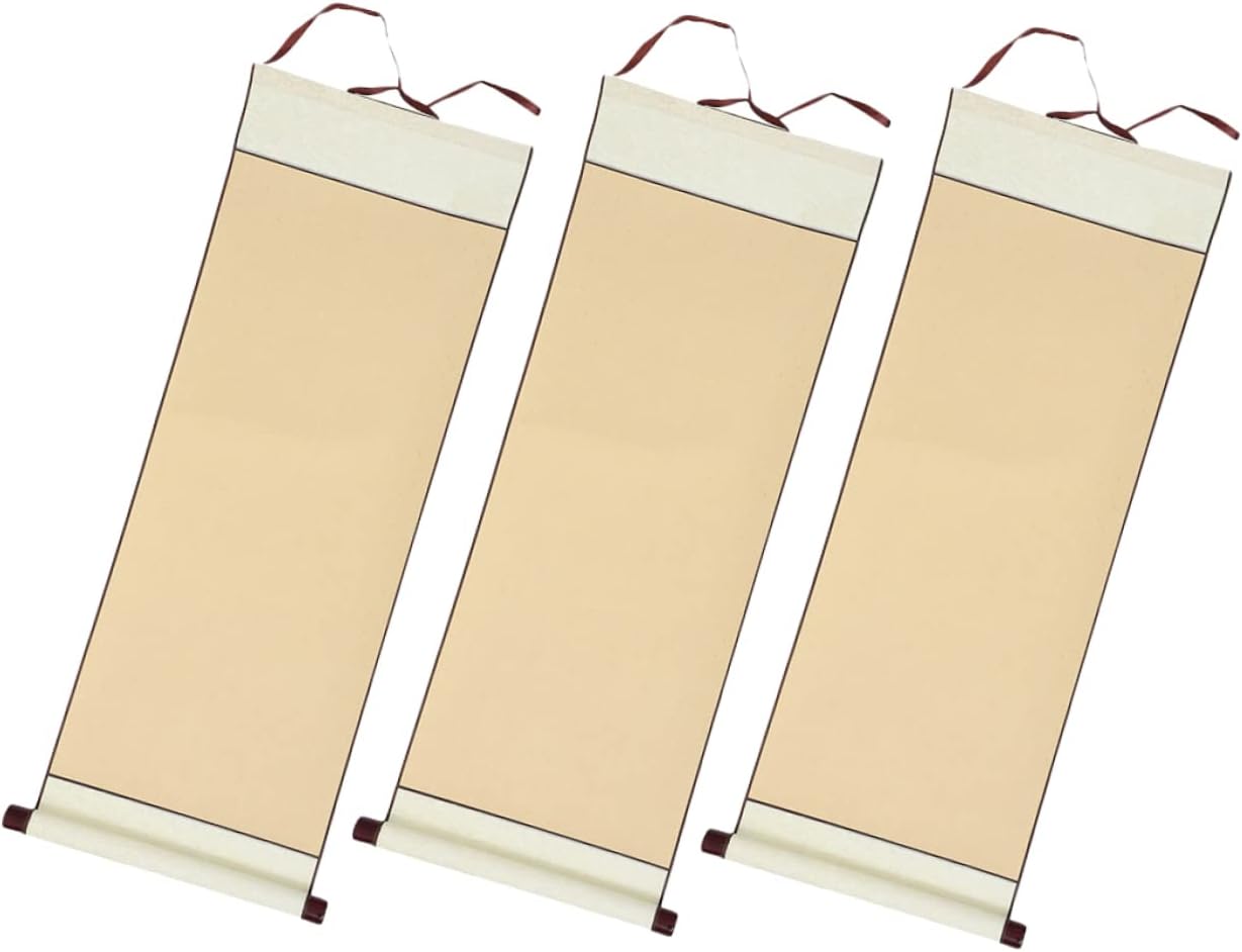 EXCEART Calligraphy Scroll Paper with Wooden Rods 3Pcs Blank Calligraphy Scroll Paper Japanese Water Writing Thick Blank Painting Hanging Rolls