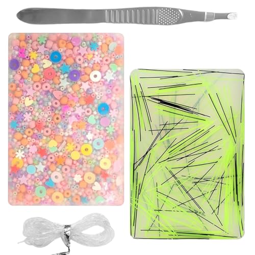 2 Pcs Picky Pad Skin Picking Fidget Toys mit Perlen und Pinzette Sensorisches Silikonspielzeug Hair Picking Fidget zum Lösen von Angstzuständen Stressabbau Fidget Pad für Reisen (A)