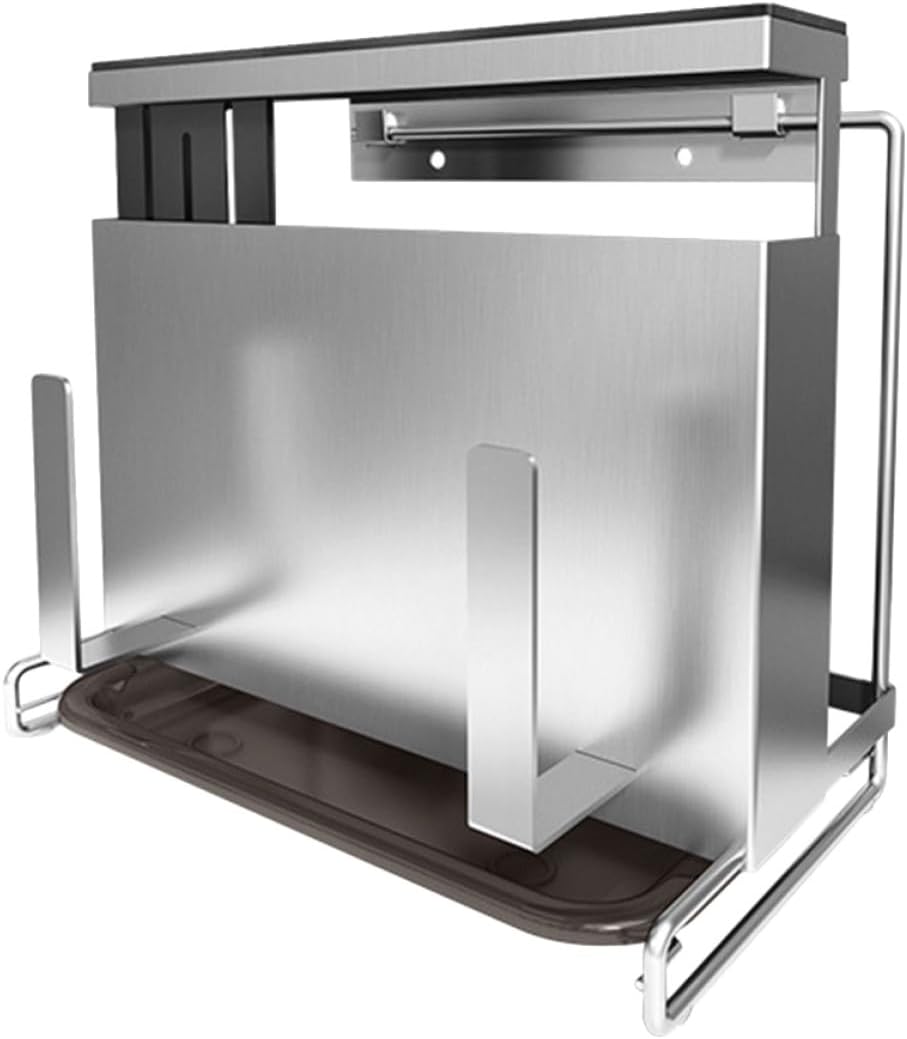 Stainless Steel Knife Holder and Chopstick Cage with Integrated Cutting Board and Lid Rack, Countertop Kitchen Cutter Storage Organizer for Utensil and Knife Block