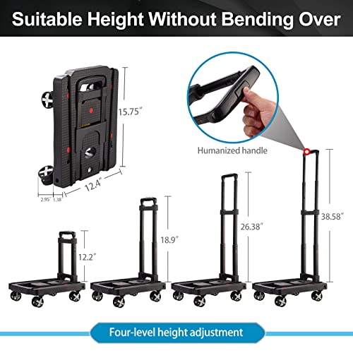 Folding Hand Truck Lightweight Hand Truck Dolly Foldable,Luggage cart with 4 Rotate Wheels, Utility Cart with Adjustable Handle,Collapsible Dolly for Moving by GtIiFmTe - Image 4
