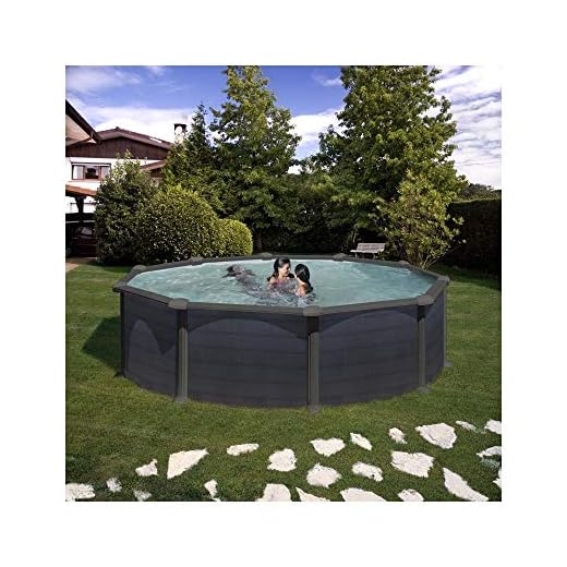 Gre Kitpr458Gf – Piscina Desmontable Con Decoración Grafito, 460 X 132 Cm, Filtración 6 M3/H, Con Postes Laterales