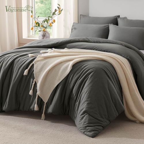 Image of Full Size Comforter Set, Comforters Full Size Luxury Ultra-Soft Jersey Knit Bedding Set, Dark Grey Lightweight Down Alternative Bed Comforter for All Season, 3 Piece Bedding Set