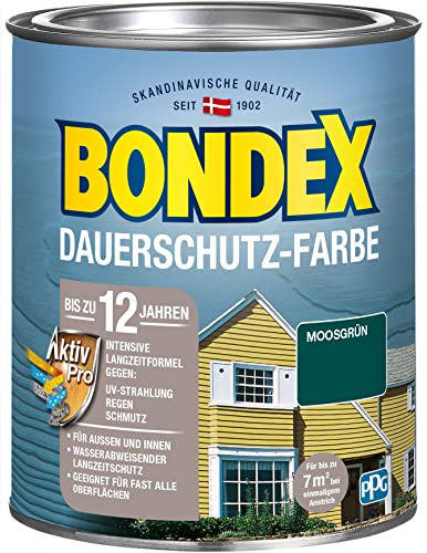 Bondex Dauerschutz Farbe Moosgrün 0,75 L für 7 m² | Hervorragende Farbstabilität | Wetter- und UV-Schutz - bis zu 12 Jahre | Seidenglänzend | Dauerschutzfarbe | Holzfarbe