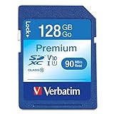 Verbatim Carte mémoire SDXC U1 Premium   128 Go   Carte SD pour l'enregistrement de vidéos en Full HD   Carte avec Protection d'écriture intégrée   Noire   pour Appareil Photo, PC & Autres