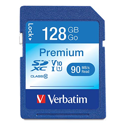 Verbatim Carte mémoire SDXC U1 Premium - 128 Go - carte SD pour l'enregistrement de vidéos en Full HD - carte avec protection d'écriture intégrée - noire - pour appareil photo, PC & autres