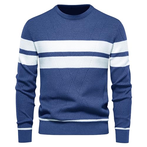 JEShifangjiusu Mens Vintage Stripes Pullover Sweatshirt Fashion Soft Thermal Knitted Crewneck Color Block Jumper Sweater