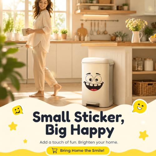 Image of 4Pcs Funny Trash Garbage Can Stickers-6.8in x 8.3in Cute Toilet Lid Decal Sticker,Adhesive Cartoon Expressions Sticker for Kitchen Fridge Bucket,Decorative Wall Stickers Indoor Outdoor,Type B