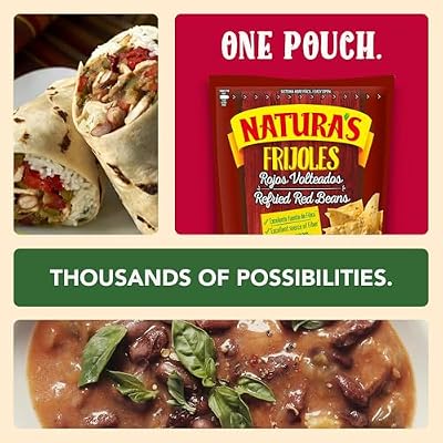 NATURA'S Refried Red Beans, Ready-to-Eat Vegetarian Refried Beans, Frijoles Rojos 13.40 oz Pouch (Pack of 3)