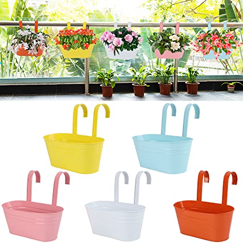 Glory Island 5 Pcs Hanging Flower Pot, Metal Iron Bucket Planter Box With Detachable Hooks, Outdoor Flowers Holder For Railing Fence Balcony Garden Yard #TOP13