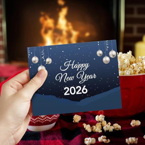2026 Happy New Year Cards and Envelopes | Elegant Christmas, Holidays, Xmas, New Year's Eve Greeting Cards Set – 25 Half Fold Cards and A7 Envelopes | 5 x 7 inches (A7 Size)