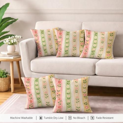 Image of STITCHNEST 'Little Meadow Series' Cushion Cover | Set of 5 | Floral Cushion Cover 16 inch x 16 inch