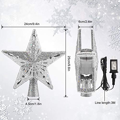 BLOOMWIN Christmas Tree Topper Lighted with Snowflake Projector, LED Rotating Hollow Snowflake, 3D Glitter Lighted Silver Snow Tree Topper for Xmas Tree Festival Decorations Lights - image 6